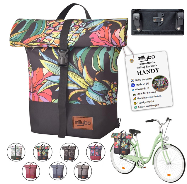 millybo HANDY Fahrradtasche Rolltop Rucksack Gepcktrgertasche Damen &  Herren | eBay.de